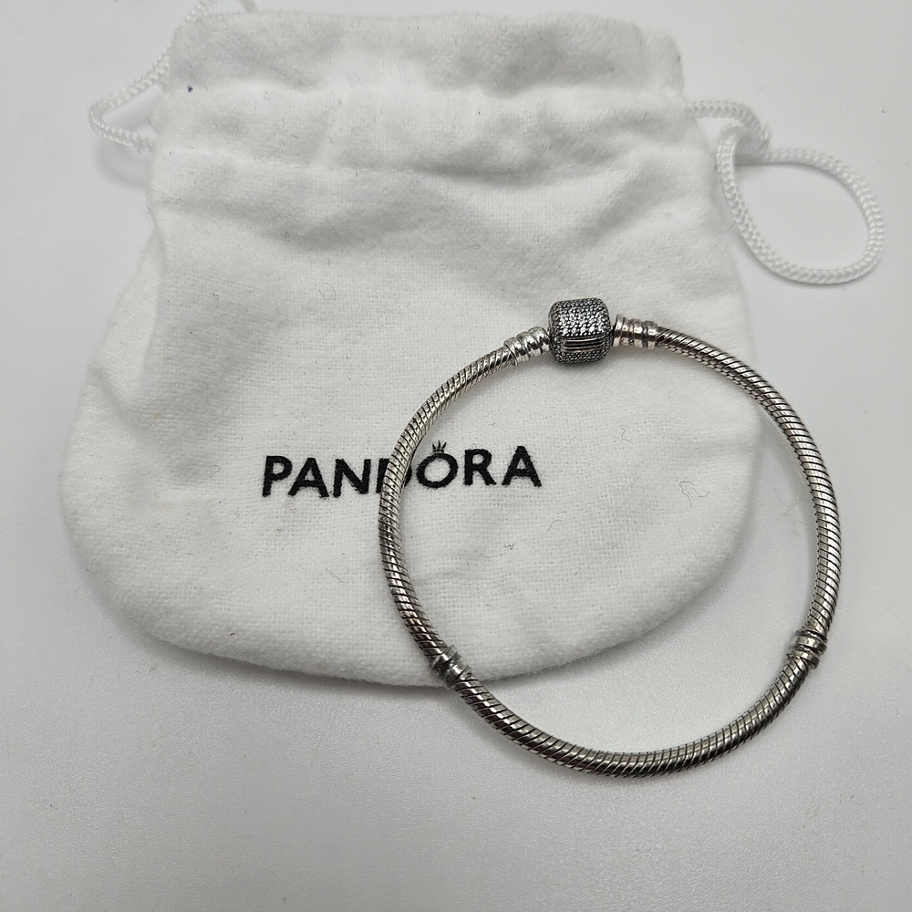 Pandora Moments Sparkling Pave Clasp Snake Chain Sterling Silver Bracelet Bag